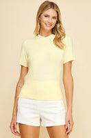 SOFT YARN SHORT SLEEVE SWEATER TOP - 5433W: IVORY / L