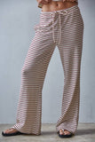 L8945B | Knit Polyester Cotton Striped Flare Pants: Grey Blue / S