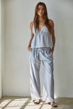 L8489T | Woven Cotton Linen Striped Cami Top : Blue White / M
