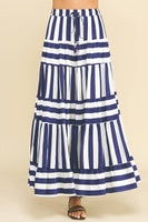 STRIPE TIERED MAXI SKIRT- 4257SE: Black / S