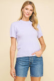 SOFT YARN SHORT SLEEVE SWEATER TOP - 5433W: LIGHT BLUE / L