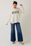 ROUND NECK LONG SLEEVE BEACH LIGHT WEIGHT SWEATER: WHITE-NAVY / L