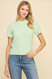 SOFT YARN SHORT SLEEVE SWEATER TOP - 5433W: LIGHT BLUE / L