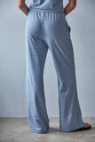 L8945B | Knit Polyester Cotton Striped Flare Pants: Grey Blue / L