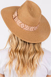 Aztec Tribal Pattern Band Straw Summer Sun Hat: Taupe