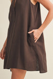 Sleeveless Stand Collar Shift Dress
: LINEN / L
