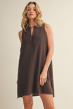 Sleeveless Stand Collar Shift Dress
: LINEN / S