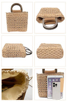 Square Basket Weave Rattan Crossbody Beach Bag: Tan