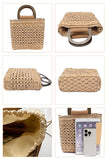 Square Basket Weave Rattan Crossbody Beach Bag: Tan