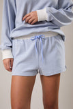 MID RISE STRIPE SHORTS: LT BLUE-CREAM STRIPE / L