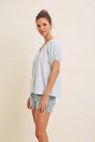 LIGHTWEIGHT STRIPE FLARE PEASANT BLOUSE WITH PUFF SLEEVES: SKY BLUE / L