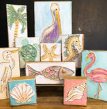 White Heron handmade painted coastal beach nautical: Tropical bright