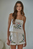 L9559T1 | Woven Cotton Embroidered Sleeveless Top: Natural / L