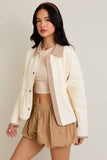 SHACKET WITH GINGHAM CONTRAST DETAILING: CREAM-BROWN GINGHAM / S