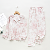 Pink Toile Women Pajamas Set – Summer Cotton Loungewear : XS