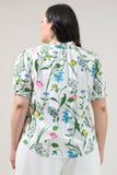 Clove Garden Floral Puff Sleeve Top Curve: WHT-PINK-GREEN / 3X