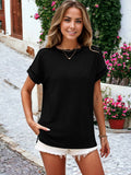 Striped Textured Round Neck Short Sleeve T-Shirt: White / Small 4-6