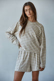 L8797T | Knit Cotton Striped Mock Neck Long Sleeve : Navy White / M