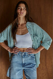 L5611 | Woven Cotton Collar Neck Button Front Long Sleeve: Blue / L