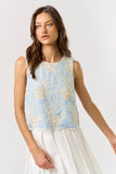 ILT5634 Sleeveless Floral Embroidered Top: LT BLUE / LARGE