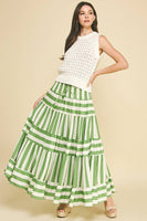 STRIPE TIERED MAXI SKIRT- 4257SE: Blue / S