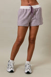 MID RISE STRIPE SHORTS: LT BLUE-CREAM STRIPE / XS
