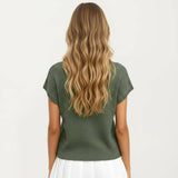Short Sleeve Textured Knit Top with Crew Neck Ribbed Trim and Relaxed Fit: Light Beige / XL 16-18