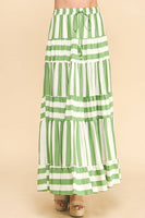 STRIPE TIERED MAXI SKIRT- 4257SE: Black / L