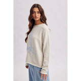 LIGHTHOUSE COASTAL GRAPHIC COZY SWEATER / WL26-13217: MARBLE/SKY / L