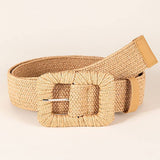 WOVEN SQUARE BUCKLE ELASTIC WAISTBAND_CWABE0438: KHAKI / (OS) 2