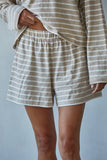 L8797B | Knit Cotton Striped Elastic Waist Shorts: Navy White / S