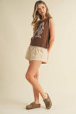 IT4194 FISH PRINTED SLEEVELESS SWEATER TOP: CREAM/BLUE / M