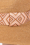 Aztec Tribal Pattern Band Straw Summer Sun Hat: Taupe