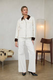 Cotton Twill Contrast Barn Jacket: Ivory-Brown / S