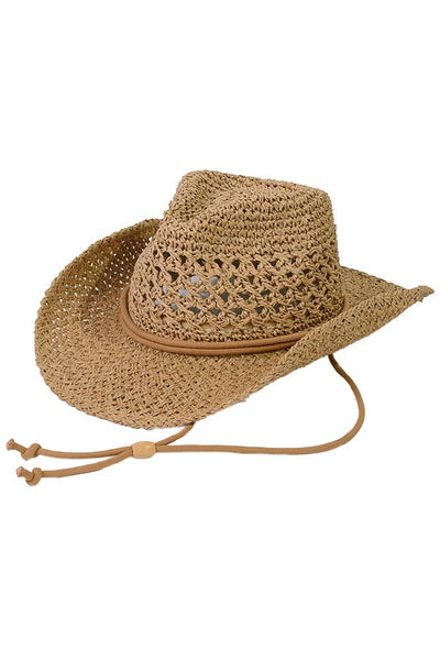 C.C Paper Straw Open Weaved Cowboy Hat: Dark Natural