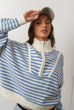 HSW1288 Preppy Californian Half-zip Striped Sweater-Ecru: ECRU / S-M-L (3-2-1)