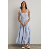 STRIPED SMOCKED MAXI DRESS / WL25-12218: SAGE/WHITE / M