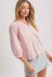 STRIPED BUTTON-UP BLOUSE / WL25-12254: CHERRY/OFF WHITE / L