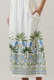 Senara Floral Triny Halter Neck Midi Dress: WHT-GRN-MUL / S