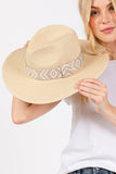 Aztec Tribal Pattern Band Straw Summer Sun Hat: Taupe