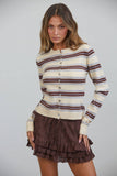 NC3882 Sausalito Soft Striped Cardigan: BEIGE MULTI / S-M-L (3-2-1)