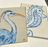 Blue Heron hand painted | coastal beach nautical: 8x10 standard canvas