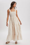 STRIPED SMOCKED MAXI DRESS / WL25-12218: SAGE/WHITE / L