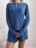 Striped Soft Button Loungewear Long Sleeve Top: XL / Long Sleeve Top
