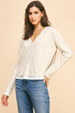 V-NECK BUTTON DOWN WOVEN COMBO TOP - 5831W: HEATHER GREY / SM