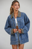 JK3737 Alex Contrast Collar Denim Barn Jacket: DENIM BLUE / S-M-L (3-2-1)