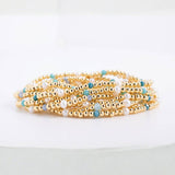 3mm Beaded Stretch Bracelet with Pearls and Crystals: Pink/Coral/Greens