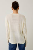 ROUND NECK LONG SLEEVE BEACH LIGHT WEIGHT SWEATER: WHITE-NAVY / M