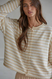 W2537 | Knit Polyester Acrylic Striped Sweater Cardigan : Lavender Pink / M