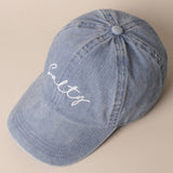 Salty Lettering Embroidery Baseball Cap: WHITE / One Size